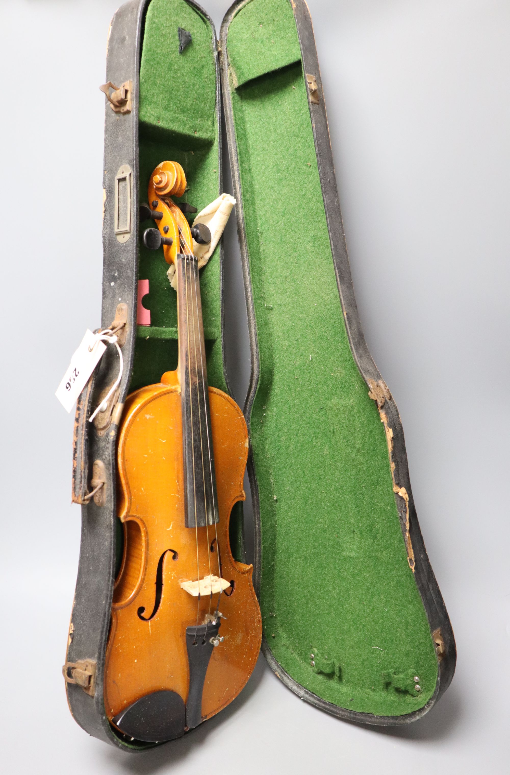 A 3/4 size violin, labelled Stradavarius, cased